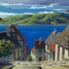 A Town With An Ocean View Anime Scenery Scenery Fantasy Town