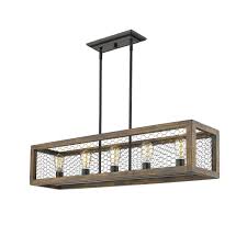 Shop Sutton 5 Light Linear Pendant In Black With Wood Cage And Black Chicken Wire Panels Overstock 28639932
