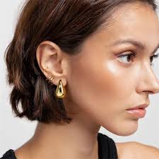 David Yurman Gold Hoop|gold Plated Stainless Steel Water Drop Stud Earrings  For Women