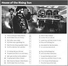The House Of The Rising Sun Worksheet
