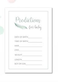 Create your own printable & online new baby congratulations cards & baby shower cards. Boho Baby Shower Games Printable Baby Shower Ideas Baby Shower Prediction Cards From Pin Boy Baby Shower Printables Feather Baby Shower Baby Prediction Cards