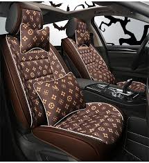 209 71 Leather Lv Print Car Seat Covers Pads Automobile Seat Cushions Pillows 10pcs Coffee Leather Car Seat Covers Cute Car Accessories New Car Accessories