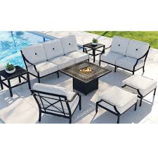 This fire pit can double as a concrete table and can offer warmth by up to 65,000 btus if you want it. Castelle Lancaster Outdoor Furniture Set With Firepit Table Cs Lancaster Set1