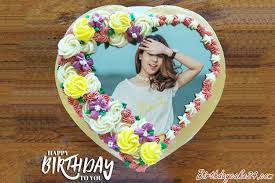 Birthday Cake With Photo Frame For Lover Print Photo On Heart Birthday Cake For Lover Heart Birthday Cake Birthday Cake With Photo Beautiful Birthday Cakes