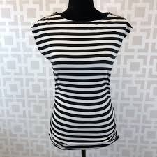 Black And White Striped Tunic Tops Michael Michael Kors Womens S Black White Striped Ruched Tunic Top Michaelkors Blouse Casual Black White Stripes Tunic Tops Black Tops