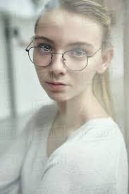 Portrait Women Wearing Glasses Blonde Woman Wearing Glasses, Looking Away  Royalty-free Stock