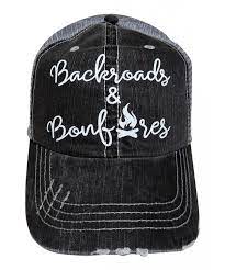 White Glitter Backroads And Bonfires Distressed Look Grey Trucker Cap Cb17y7ed83n Country Hats Cowgirl Hats Cute Hats