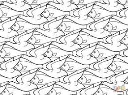Bird Fish Tessellation By M C Escher Coloring Page Supercoloring Com Tessellation Art Escher Tessellations Coloring Pages
