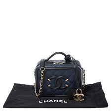 See more ideas about chanel vanity case, vanity case, chanel. Chanel Navy Blue Black Quilted Leather Small Cc Filigree Vanity Case Bag Chanel Tlc