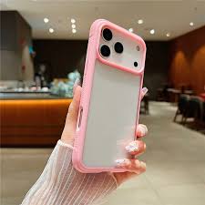 Neon Pink Stripe Clear TPU Case for iPhone 17 Pro with Wrist Strap