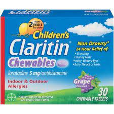 Claritin Allergy Medicine For Kids Grape Chewable Tablets 30 Ct Walmart Com Claritin Allergy Medicine For Kids Allergies