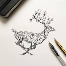 Meaningful Simple Bird On Tree Drawing Deer Tree Deer Elk Tree Ink Drawing Pen Illustration Tattoos Drawings