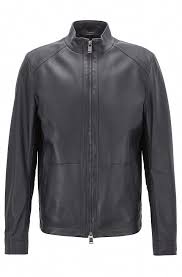 Hugo Boss Regular Fit Blouson Jacket In Nappa Lambskin Dark Blue Leather Jackets From Boss For Men In T Leather Jacket Jackets Men Fashion Leather Jacket Men