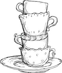 Set Sketch Cups And Saucer Isolated Vector Artwork Mad Hatter Drawing Tea Cup Art Art