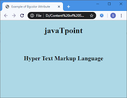 El atributo bgcolor es usado para determinar el color de fondo de un párrafo, tabla o cualquier otra parte del html. Html Background Color Javatpoint
