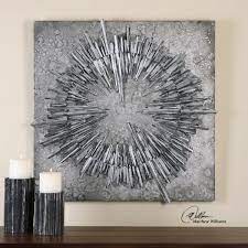 The Wooden Backboard Has A Mottled Silver Metallic Finish With Strips Of Burnished Silver Leaf Wood Applied Silver Wall Art Silver Walls Silver Metal Wall Art