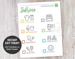 Editable Kids Morning Routine Chore Chart Multicolor Toddler Tasks Jobs Responsibility Reward Chart Printable Personalized Instant Corjl Morning Routine Kids Printable Reward Charts Chore Chart