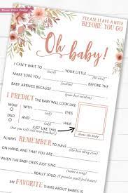 Baby carriage fill in flat baby shower card. Baby Shower Mad Libs Advice Card Peach Flowers Press Print Party