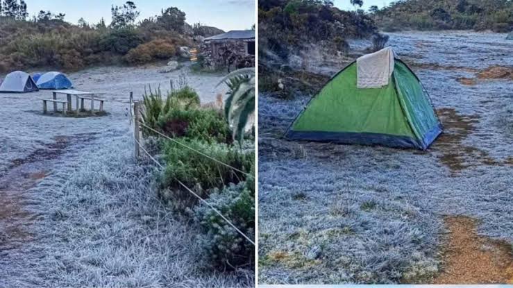 Geada atinge as áreas de maior altitude na região do Caparaó, gerada com IA