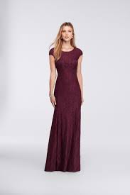 Long Cap Sleeve Lace Dress With Low Back David S Bridal Burgundy Bridesmaid Dresses Long Cap Sleeve Lace Dress Lace Dress With Sleeves