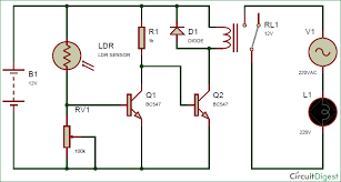 Light activated switch circuit diagram simple circuit circuit. Automatic Street Light Controller Circuit Using Ldr And Relay Electronic Circuit Projects Street Light Circuit Diagram