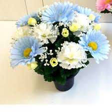 Silk flowers for graves uk. Pale Blue Grave Pot Memorial Grave Pot Shelf Edge Uk
