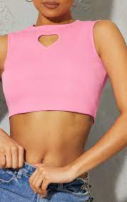 Baby Pink Rib Heart Cut Out Crop Top Tops Prettylittlething Il