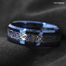 Over 10 years of experience tungsten jewelry factory in china, provide tungsten carbon fiber bracelet oem and odm services for international brands. 8mm Blue Tungsten Carbide Ring Celtic Dragon Carbon Fibre Men S Jewelr Atop Jewelry