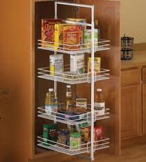 Pantry shelves can be added to a wall near prep space or can even fit between studs. Center Mount Pantry Roll Out System White In Pull Out Pantry Organizers