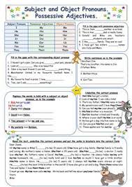 Subject And Object Pronouns Possessive Adjectives Possessive Adjectives Pronoun Worksheets Pronouns Exercises