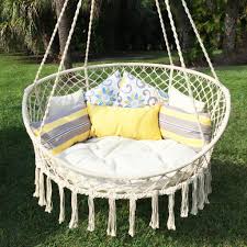 Bliss Hammocks White Hanging Macrame Hammock Chair With Pillows