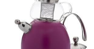 Mor Renkli Duduklu Uzeri Cam Caydanlik Modeli Kitchen Kettle Tea Set
