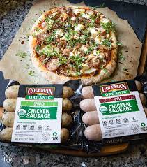 The flavor of these paleo maple apple chicken breakfast sausages, swoon! Apple Chicken Sausage Pizza With Goat Cheese Pecans And Roasted Tomato Sauce Recipe Chicken Apple Sausage Apple Chicken Gourmet Chicken