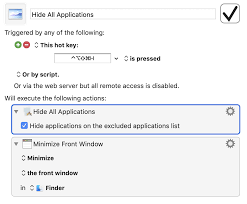 The terms miniaturizable, and miniaturized are boolean properties defined in the safari applescript dictionary. Hide All Applications Does Not Hide Finder Questions Suggestions Keyboard Maestro Discourse