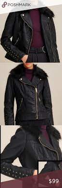 Guess Fur Trimmed Biker Moto Motorcycle Jacket Xs Faux Fur Cropped Jacket Black Faux Leather Jacket Puffer Jacket Fur Hood
