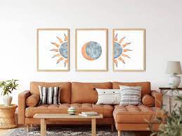 Bohemian Wall Decor Boho Sun And Moon Wall Art Printable Etsy In 2021 Bohemian Wall Decor Wall Art Living Room Artwork For Living Room
