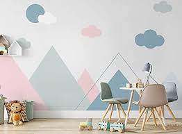 Scalable patterns · fast and easy to install Amazon Com Murwall Kids Wallpaper Blue Pink For Child Mountain Wall Mural Cartoon Clouds Hot Air Balloon Nursery Wall Decor Girls Bedroom Babyroom Handmade