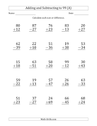 The Large Print Adding And Subtracting 2 Digit Numbers With Sums And Minue Subtraction Worksheets Addition And Subtraction Worksheets 2nd Grade Math Worksheets