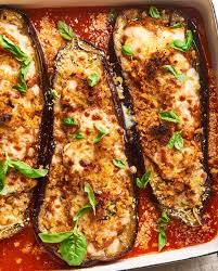 Everything You Love About Classic Eggplant Parm Stuffed Into A Hollowed Out Eggplant Shell Eggplant Recipes Vegetarian Comfort Food Eggplant Recipes Parmesan