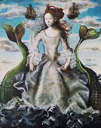 Margot Selski This Mermaid Painting Emphasises The Dual Nature Of The Being With Clothing The Double Tail Is Usually An Attr Mermaid Art Art Mermaid Painting