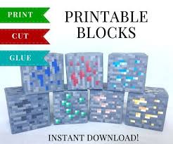 Minecraft Printable Papercraft Ore Blocks Set 5 Minecraft Birthday Party Supplies Minecraft Printables Minecraft Birthday Minecraft Party Printables