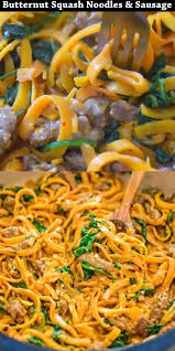 Butternut Squash Noodles With Sausage Video Zoodle Recipes Recipes Spiralizer Recipes