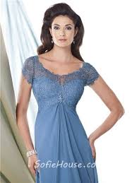 A Line Cap Sleeve Empire Waist Blue Chiffon Lace Mother Of The Bride Ev Summer Mother Of The Bride Dresses Mother Of The Bride Dresses Mother Of The Bride Gown