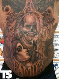 No one can deny the power it possesses. Thug Style Black Ink Money Bills With Gangsta Tattoo On Belly Combined With Lettering Tattooimages Biz