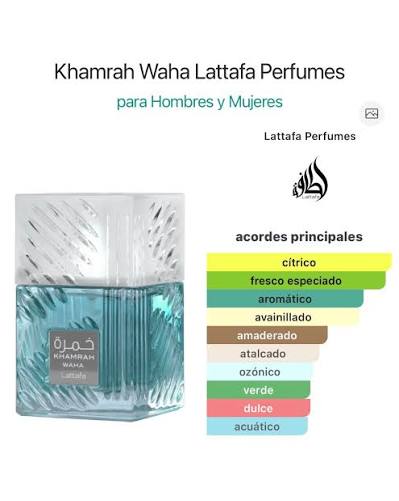 🔥NUEVO LANZAMIENTO 🔥 KHAMRAH WAHA de Lattafa Una fragancia que captura la  sensación de libertad, frescura y sofisticación en cada aplicación. 🌊 Khamrah  Waha combina notas cítricas vibrantes de bergamota y yuzu