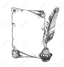27462265 Beauty Feather And Blank Scroll Quill Pen Decorated Inkwell Chronicler Set Stock Vector Jpg 1 244 1 300 Pixels Quill Pen Tattoo Quill Pen Pen Tattoo