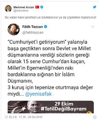 Fatih tezcan'ın, cumhuriyet bayramı için yeni şafak gazetesinde bulunan reklama yaptığı atatürk yorumu infial yarattı. Mehmet Aslan Dan Fatih Tezcan A Tepki
