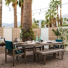 Portside Outdoor Expandable Dining Table Bench Set Weathered Gray West Elm Pergola Ideas For Patio Outdoor Garden Bench Concrete Outdoor Dining Table