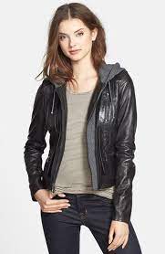 328 Marc New York By Andrew Marc Mila Knit Hood Leather Jacket Black Leather Bomber Jacket Leather Jacket Girl Leather Jackets Women