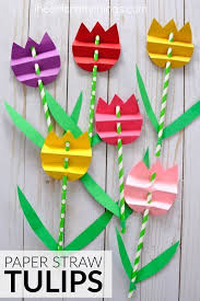 Pretty Paper Straw Tulip Craft Spring Flower Crafts Spring Crafts Preschool Spring Crafts For Kids
